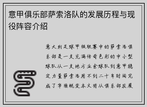 意甲俱乐部萨索洛队的发展历程与现役阵容介绍